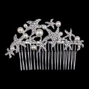 Peal sea star fish crystal bling bridal hair comb